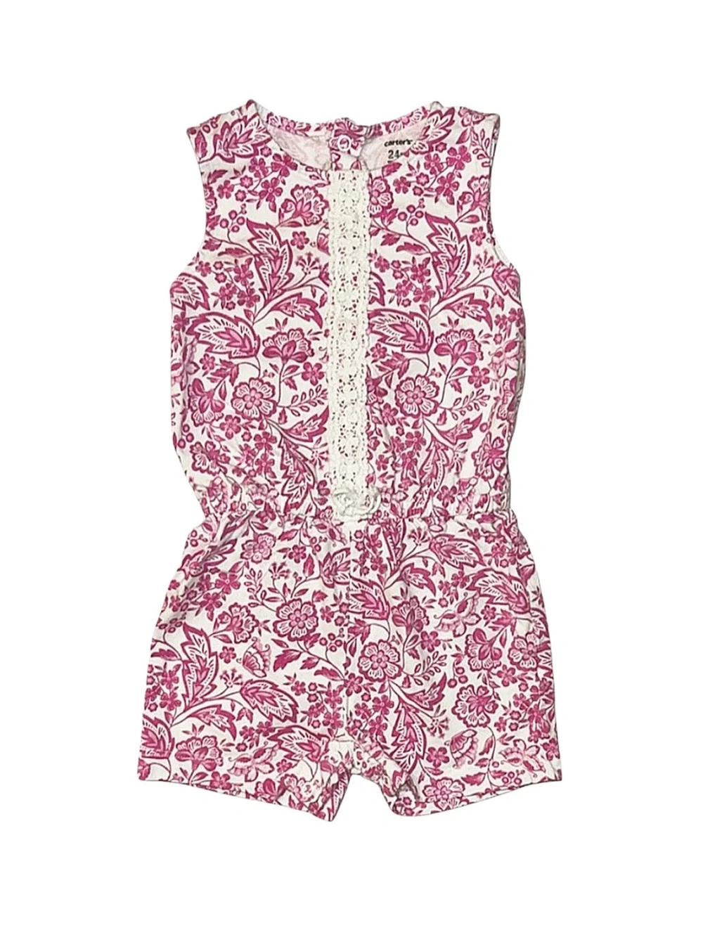 CARTER'S Baby Girl Pink And White Floral Sleeveless Romper Size 24 Months